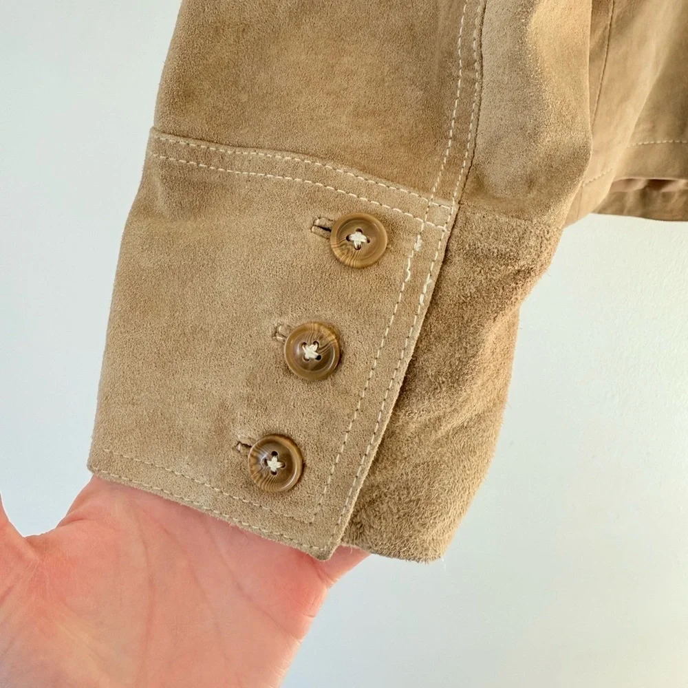 VTG Mossimo 90s Genuine Suede Leather Utility Jacket Tan Size Medium - Picture 8 of 9
